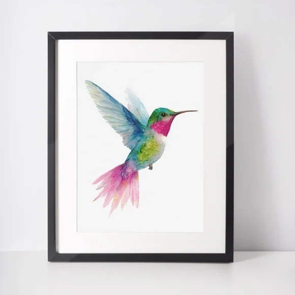Watercolor Hummingbird Wall Art Print, Unframed - Enchanting Nature-Inspired - Picture 2 of 6